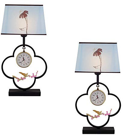 PACUM Neue chinesische Stil Nachttischlampe Schlafzimmer Moderne minimalistische Eisen Persönlichkeit kreative Wanduhr Hotel Tischlampe, 2 Stück Vision