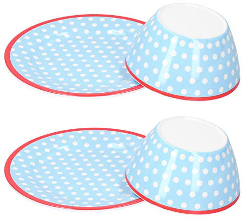 UPQRSG Juego de Vajilla de 4 Piezas, Juegos de Platos y Tazones Multifunción, Juego de Vajilla Gourmet Reutilizable, Juego de Platos de Melamina con Patrones de Puntos