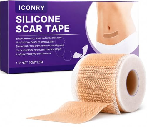 ICONRY Medical Grade Silicone Scar Sheets (4cm*1.5m) - Hypoallergenic Silicone Scar Tape for All Skin Types, Perfect for Surgical Scars, C-Section, Keloids, Tummy Tuck, Burns, & Acne Treatment