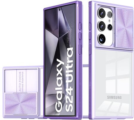 LIUKM Cover per Samsung Galaxy S24 Ultra Custodia, Scorrevole Protezione Fotocamera Leggero Hard PC Back Cover e TPU Bumper Protettiva Case [Antiurto Antiscivolo AntiGraffio] - Viola