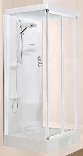 Novellini New Holiday S2F Standard con Tettuccio 100x80 cm Cabina Doccia Attrezzata 2 Ante Soffietto 2 Fisse Laterali Montaggio Muro Miscelatore Meccanico Vetro Trasparente Profilo Bianco H 217,5 cm