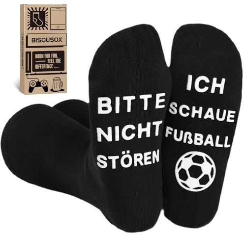 BISOUSOX 1 Paar Fußball Geschenke Lustige Socken für Männer 39-46 Baumwoll Fun Socken BITTE NICHT STÖREN SOCKEN Atmungsaktiv Socken Lustige Herrensocken Geschenk für Fussballliebhabe