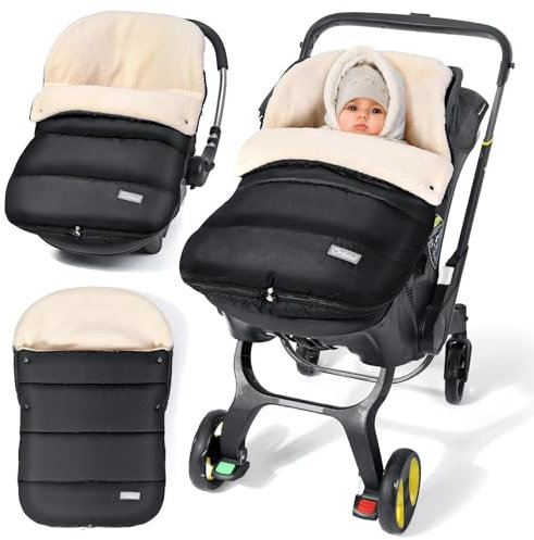 Orzbow Fußsack Babyschale Winter, Einstellbar Babyschale Decke für Baby mit Reißverschluss, Warme Einschlagdecke Babyschale mit Berbervlies, Wasserdichter Pongee-Stoff, Schwarz