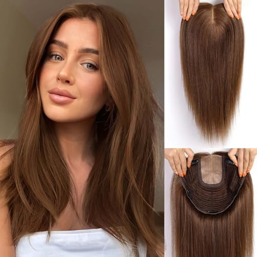 HAIRCUBE 16 Zoll Echtes Menschenhaar Topper für Damen - 9x9 Zoll Basis, ohne Pony, Honigbraun