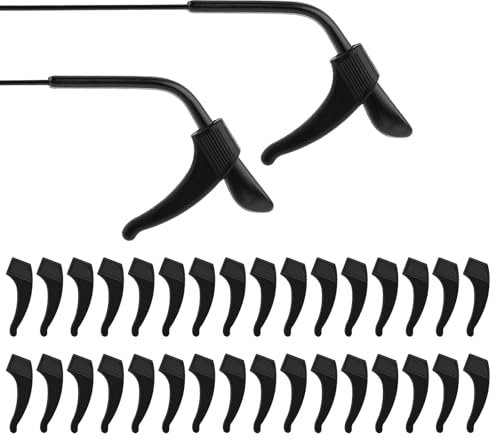 WLLHYF 16 Paar Silikon Brillen Ohrenkissen Antirutsch Ohrbügel Halter Brillenbügel Set Weiche Sonnenbrillenhalter Komfortable Ohrhaken Brillen Zubehör Schwarz, 1.49 × 0.70 × 0.15 inches