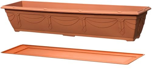 VR7 90cm Long Garden Planter with Tray - Durable Plastic Trough for Raised Window Planting - Ideal for Flowers, Herbs, and Vegetables