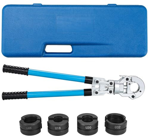 Profi Presszange U-Kontur, Rohrpresszange Set, Handpresse Presszange, mit um 360° drehbarem Kopf, Ausziehbarer Griff, für PEX-Rohre, Verbundrohr, Incl U16, U20, U25, U32