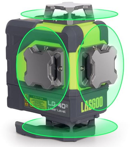 Livella laser autolivellante LasGoo 4x360°, 16 linee laser verdi, per edilizia e decorazione, con 2 batterie ricaricabili agli ioni di litio e supporto magnetico, modello LG-4Ds
