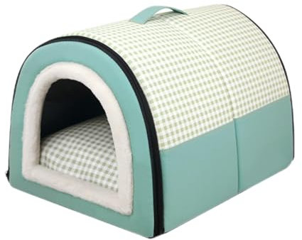 Pevfeciy Hundehütte Hundehöhle Hundebett Katzenhöhle Tierbett Hundehaus 2 in 1 Hundehütte waschbares tragbare Hundehütte,Grün,L
