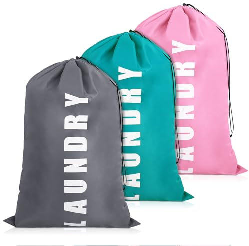 Xialvyu 3 Stück Wäschebeutel mit Kordelzug - Wäschesack Reise, Oxford Stoff, Groß Faltbarer Schmutzwäsche Wäschesammler für Wäscheaufbewahrung und Schmutzwäsche, Polyester (Blau,Rosa, Grau)