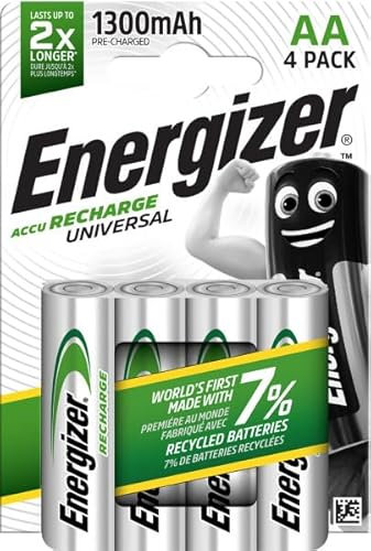 Energizer - Wiederaufladbar, Packung mit 4 AA-Batterien, 1300 mAh, vorgeladen, für Geräte mit häufigem Gebrauch und Hunderte von Aufladungen, ohne Sulfatierung.