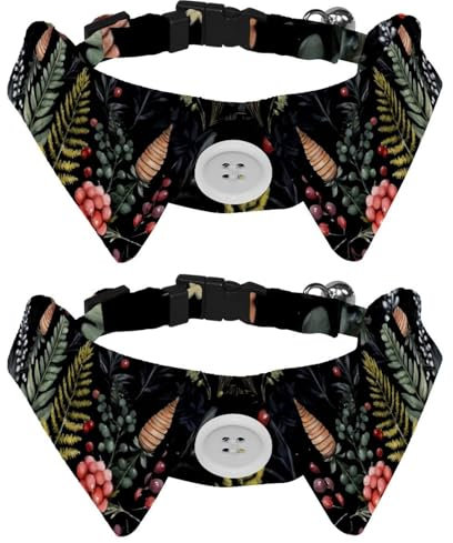 2 Pack Adjustable Dog Bow Tie Collars, Natural Fir Branches Berries Flowers and Fern Detachable Puppy Dog Collar Neckwear for Cat Small Pets