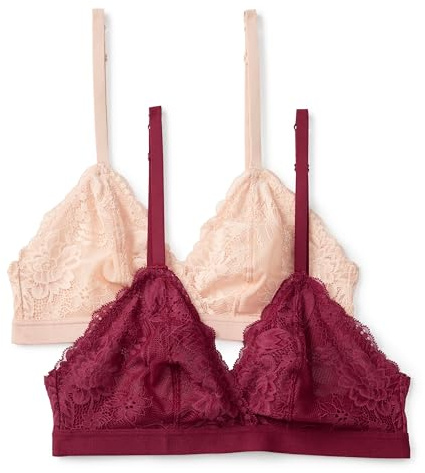 Amazon Essentials Damen Stretch-Triangel-Bralette mit Galonspitze, 2er-Pack