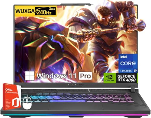 ASUS ROG Strix G16 Gaming Laptop, Display da 16 pollici 240Hz, licenza a vita per ufficio, Intel i9-14900HX, GeForce RTX 4060, 64 GB DDR5, SSD da 1 TB, KB retroilluminato, Wi-Fi 6E, Windows 11 Pro