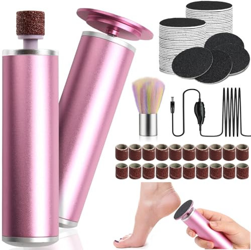 Electric Foot File Hard Skin Remover, 2 in 1 Electric Foot Sander Pedicure Tools with 80 Sandpaper Discs and Clean Brush Electric Foot Callus Remover & Nail Grinder Adjustable for Dry Dead Skin Callus