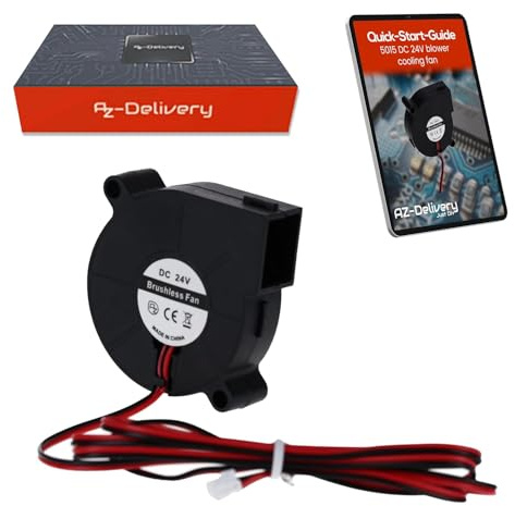 AZDelivery Lot de 2 ventilateurs radiaux 5015 DC 24 V - 50 x 50 x 15 mm - Mini ventilateur sans balais pour refroidissement électronique, imprimante 3D, appareils ménagers - Silencieux et efficace