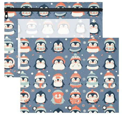 FRODOTGV Bindertaschen mit niedlichen Pinguinen, transparent, 3 Löcher, für 3 Ringe, 2 Stück, Lehrer, Klassenzimmer