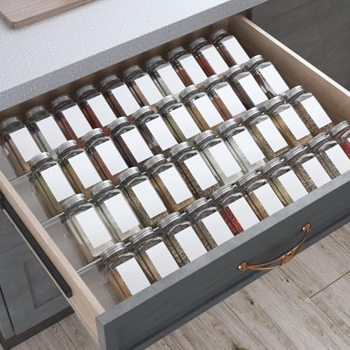 Antimbee Gewürz Organizer Schublade, 4 Etagen- 8 Stück Küchen Gewürzregal Schublade,ausziehbar von 33 cm bis 66 cm，Acryl-Gewürzablage für bis zu 56 Gewürzgläser (Gläser nicht enthalten)