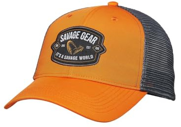 Savage Gear Badge Trucker Cap | Snapback Angelhut für Raubfischangler, Köderangeln & Outdoor-Sessions | atmungsaktive Polyester-Angelkopfbedeckung | verstellbare Passform | Orange