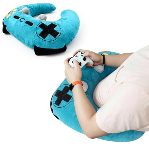 Moginno Gaming Pillow, Lap Desk Reading Pillow for Adults Teens, Arm Support Pillow for Sitting in Bed Sofa, Playing Steam Deck/Switch/Xbox/PS5, Gamer Gifts for Men Teenage Boy, Blue