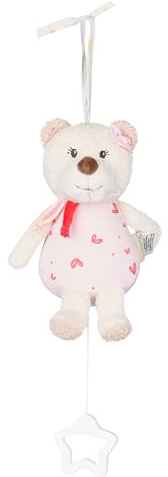 Sterntaler Spieluhr S Bär Betty, Kinder- und Babyspielzeug, Flausch mit Jersey-Herzendruck, zum Anbinden, herausnehmbares Spielwerk, Sternen-Griff, Melodie „Brahms Wiegelied“, 19×16×7 cm, cremeweiß