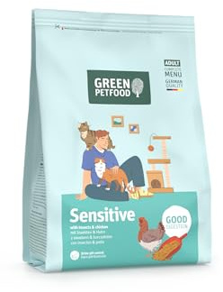 Green Petfood Cat Sensitive con insetti (5 x 300 g), per adulti, cibo secco di alta qualità per gatti adulti, riso e proteine sostenibili degli insetti, senza cereali, monoproteine, confezione da 5