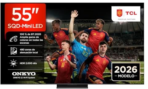 TCL 55Q7D Pro – Smart TV SQD‑Mini LED 4K HDR10+ da 55, 2.000nit | 480 Dimming Zones, Dolby Vision IQ & Atmos, Onkyo 2.1 Sound, Game Master, 144Hz VRR, Apple AirPlay 2