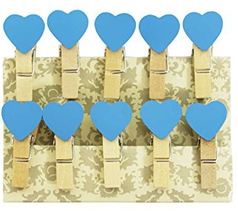 Oblique-Unique® Kleine Mini Holz Wäscheklammern Holzklammern Deko Klammern mit Motiv (blaue Herzen)