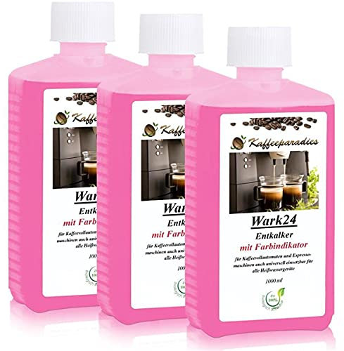 Wark24 Flüssigentkalker 3x 1000 ml mit Farbindikator, Universal-Entkalker & schonender Kalklöser für Kaffeemaschinen, Wasserkocher & Haushaltsgeräte, biologisch abbaubar