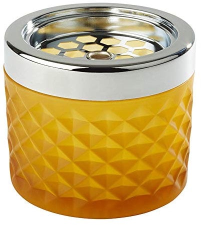 APS Windaschenbecher, Ascher Aschenbecher, aus verchromtem Metall, gefrostetes Glas, mit Bajonettverschluss, Ø 9,5 cm, 8 cm Höhe, gelb