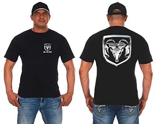JH Design Herren T-Shirt Dodge Ram Logo kurzärmelig Schwarz - Schwarz - Groß