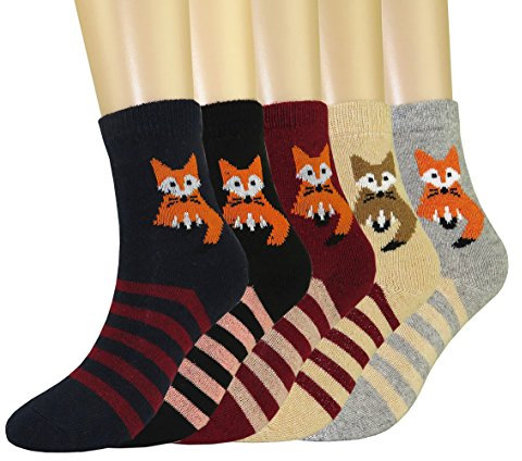 FULIER Women's Novelty Winter Thick Warm Comfy Wool Funny Fox Thermal Ankle Dress Socks 5 Paris