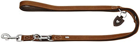 HUNTER TARA Verstellbare Hunderführleine, Leder, rustikal, wetterfest, robust, 1,5 x 200 cm, cognac/dunkelbraun