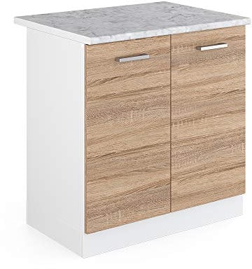Vicco Armario bajo para Fregadero R-Line, Sonoma/Blanco, 80 cm, ET Mármol