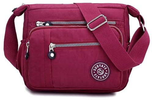 Damen Umhängetasche mit mehreren Taschen, für Einkaufen, Wandern, täglichen Gebrauch Gr. 38, rot