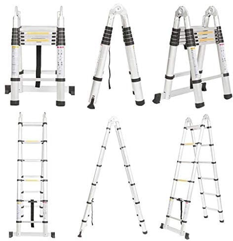 3.8M Telescopic Ladder DIY Aluminum Alloy Folding Extendable Extension Ladder A-Frame Multi Purpose Load Capacity 150kg(1.9m+1.9m)