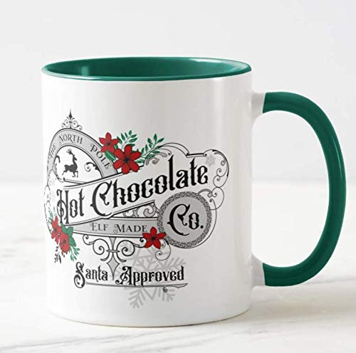 Vixar The North Pole Hot Chocolate Co. - Taza de Navidad de color para oficina, cumpleaños, Navidad, regalo de café, regalo de té (verde oscuro)