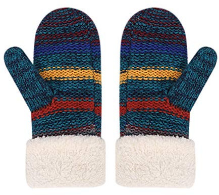Handschuhe Damen Mädchen Fäustlinge Plüschfutter Strickhandschuhe Winddichte Fausthandschuhe Bunt Gestrickte Damenhandschuhe Warme Winterhandschuhe Handwärmer für Outdoor Sport Skifahren Radfahren