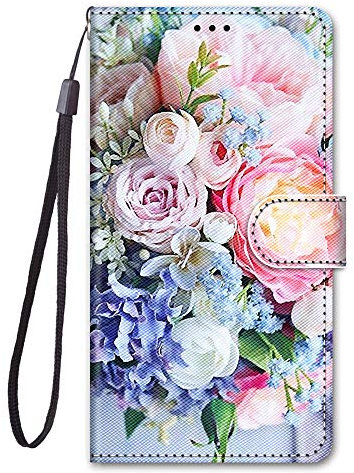 Nodigo für Huawei P30 Lite Leder Hülle Magnetisch Kickstand mit Kartenfach 360 Grad Tier Muster Motiv Lustig Design Silikon Hüllen Handyhülle Wallet Tasche Case Mädchen Damen - Blume