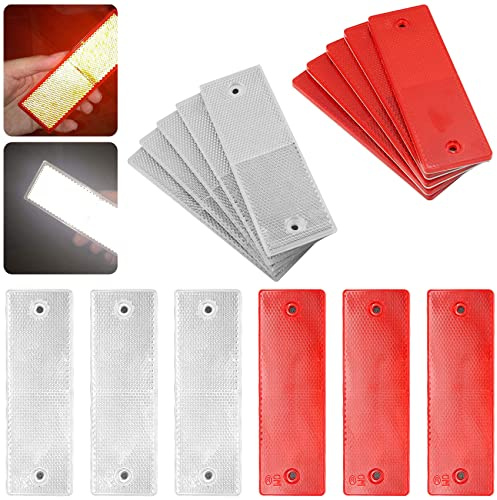 Abnaok 10pcs Self Adhesive Trailer Rectangular Reflectors Car Rear Reflectors for Gate Posts, Trailer Motorcycle Caravan Truck Safety Reflective (With Holes)