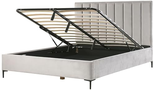 Beliani Polsterbett Samtstoff Grau 180x200 cm mit Bettkasten hochklappbar Sezanne