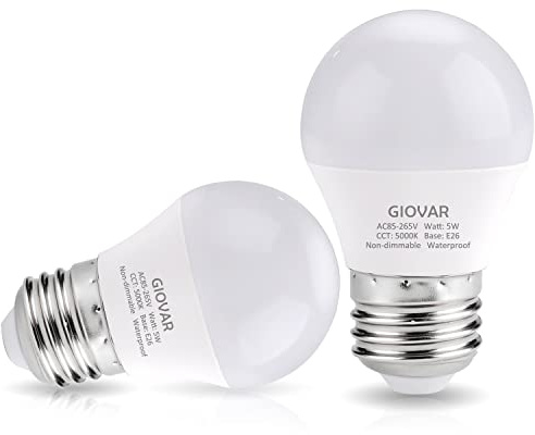 ZASTION GIOVAR 2-Pack LED Refrigerator Light Bulbs 40 Watt Equivalent 120V, A15 Appliance Light Bulb Daylight 5000K for Fridge, E26 Base, Waterproof, Non-Dimmable