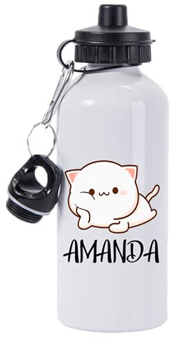 Pickhut Personalised Kawaii Cat Water Bottle 500ml Back to School Gift for Kids