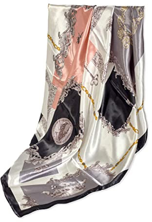 GLORIS Seidenschal Damen Elegante 90x90cm Seidentuch Haare Damen Halstuch Damen Seide Elegant Satintuch Halstuch Seide Damen Bandana Tuch Kopftücher Damen Ansatz Scarf Bandana (Grau)