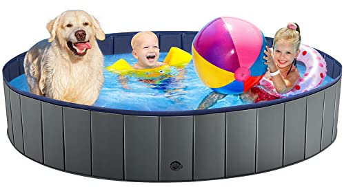 Bamda Dog Paddling Pool- Dog Pool 2024 Upgraded 6mm PP Board and Thickened Bottom Foldable Dog Swimming Pool, More Durable Paddling Pool for Dogs(160X30 Grey)