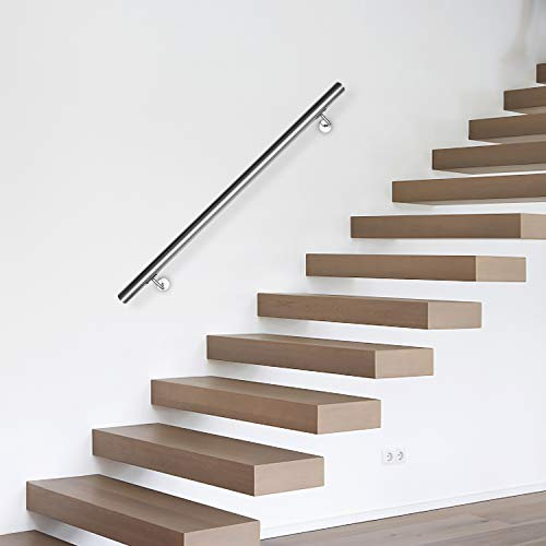 Jiubiaz Edelstahl Handlauf Treppengeländer Geländer Wandhandlauf Wand Treppe für Innen & Außen Stange inkl. Wandhalterung und Endkappen, Ø 42 mm, Länge: 120 cm