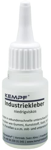 KEMPF Industriekleber 20g mit 3 Mikrodosierspitzen Sekundenkleber extra stark Ton Keramik Porzellan Stein Holz Leder Gummi Kunststoff Modellbau