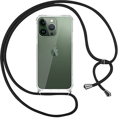 Pnakqil Collier Coque pour iPhone 13 Pro avec Cordon, Réglable Lanyard Housse Transparente Silicone Anti-Chute Etui pour iPhone 13Pro 6.1 Pouces, Ètuis à Bandoulière, Noir