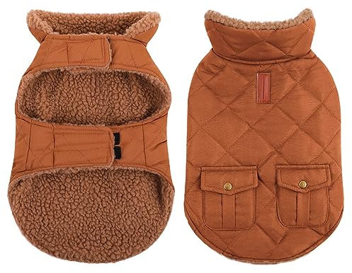 CITÉTOILE Wintermantel Hundemantel, Warme Winterjacken mit Fleece für Hunde,Hundejacke Hundekleidung Hundepullover Dog Coat mit Geschirr Loch für Chihuahua Dackel, Braun, L