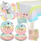 LSJDEER Sliver Dot Rainbow Pastell Geburtstag Party Geschirr Zubehör – Teller, Tassen, Servietten, Strohhalme, Luftballon, Tischdecke Babyparty Hochzeit Party für Dekoration – für 25 Personen